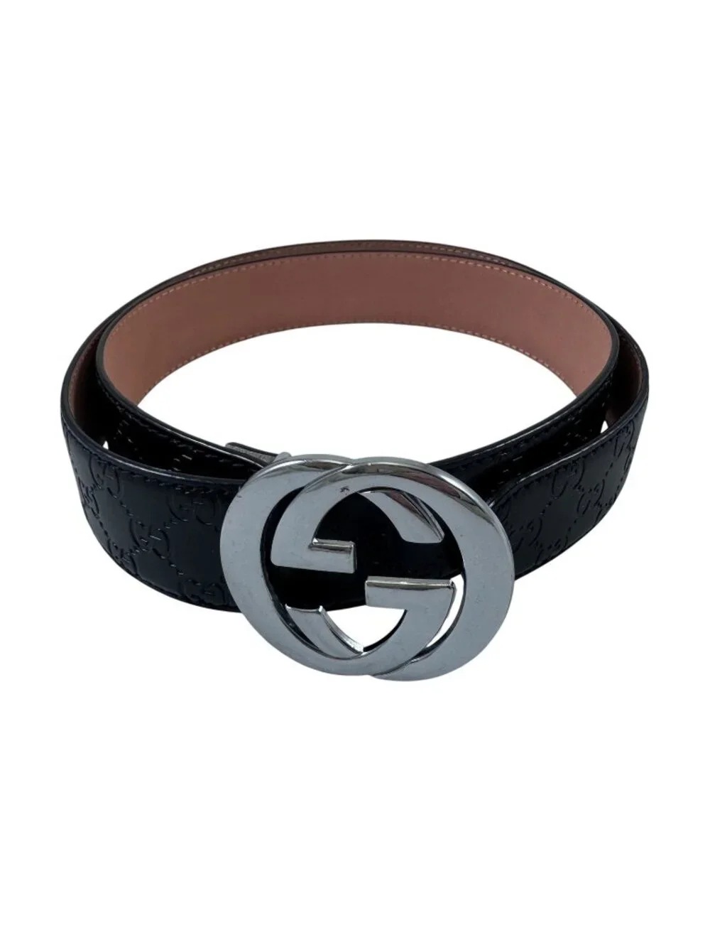 Gucci Black Interlocking G Buckle Belt Signature Leather Debossed Logos ‎411924
